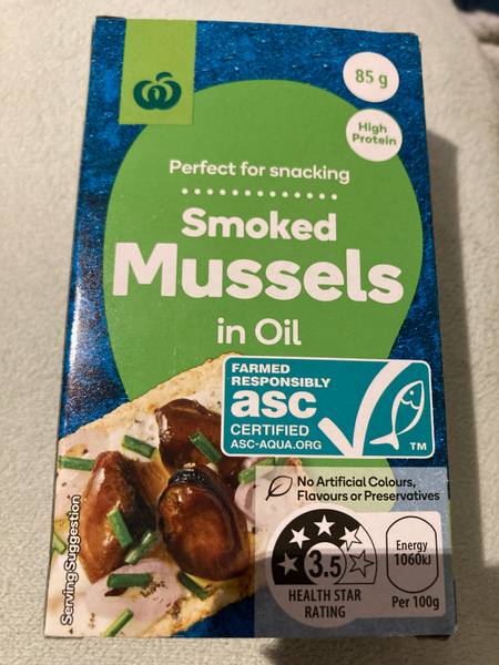 Woolworths — Smoked Mussels in Oil