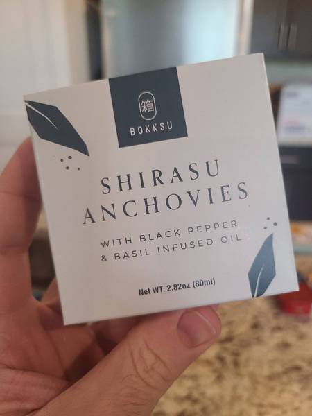 Bokksu — Shirasu Anchovies with Black Pepper & Basil Infused Oil
