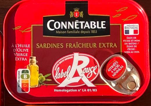 Connétable — Sardines huile olive v.e. Label Rge 135g Cble